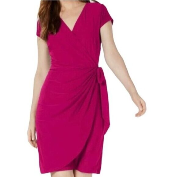 𝅺INC International Concepts PINK PEACOCK Wrap Dress sz S NWT - Picture 1 of 6